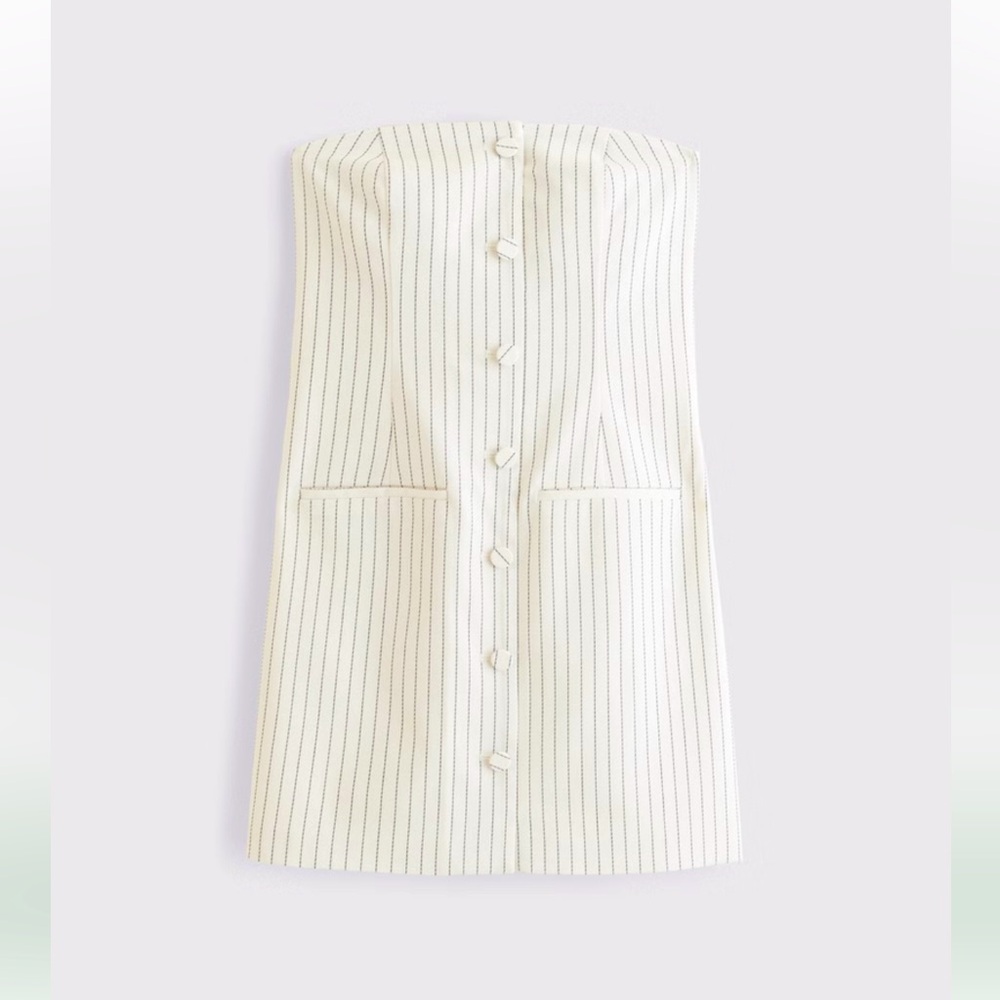 Abercrombie & Fitch Cream Strapless Dress with Stripes